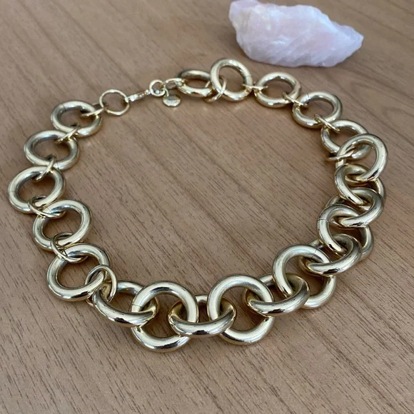 J. Crew Oversized Chunky Gold Ring Necklace - Picture 1 of 5